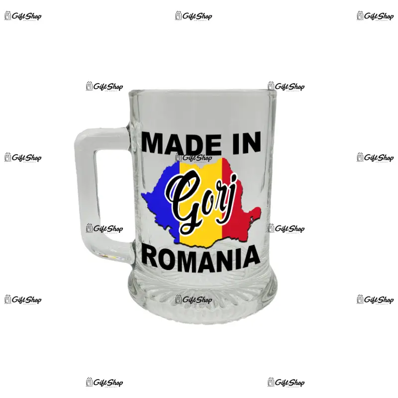 Made in gorj romania, halba cu mesaj